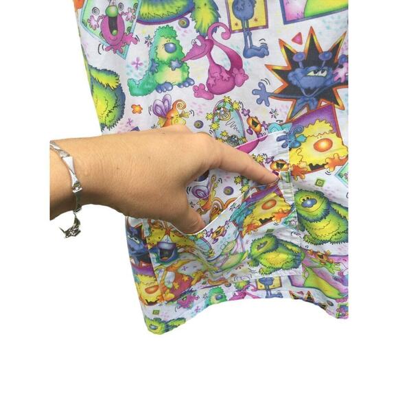 Cottonality womens scrub top 1X XL nurse pediatric monster cartoon fun vet tech - Picture 3 of 12